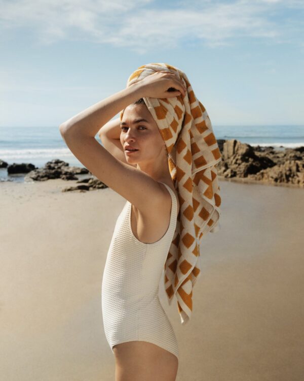 Capri Check Beach Towel (Marigold with Natural) view 2