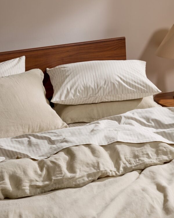 Percale Sheet Set - Bone Stripe F/Q view 2