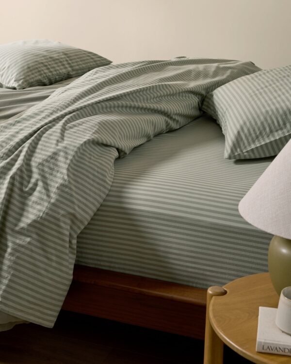 Percale Sheet Set - Moss Stripe F/Q view 2